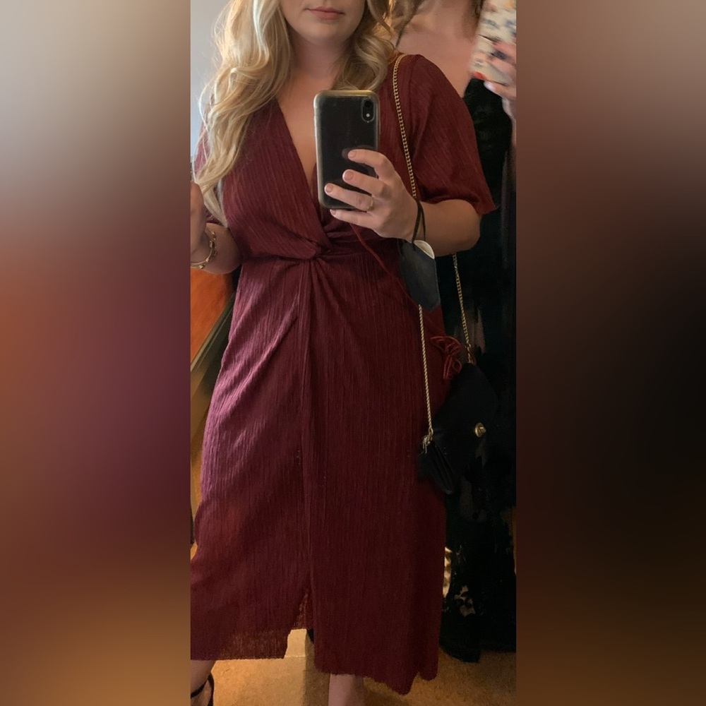 Burgundy  A-Line Midi dress